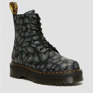 DR. MARTENS JADON DISTORTED LEOPARD LEATHER PLATFORM BOOTS